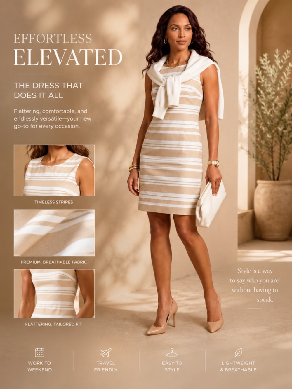 Banana Republic Beige Ivory Striped Sheath Dress Size 4 Quiet Luxury